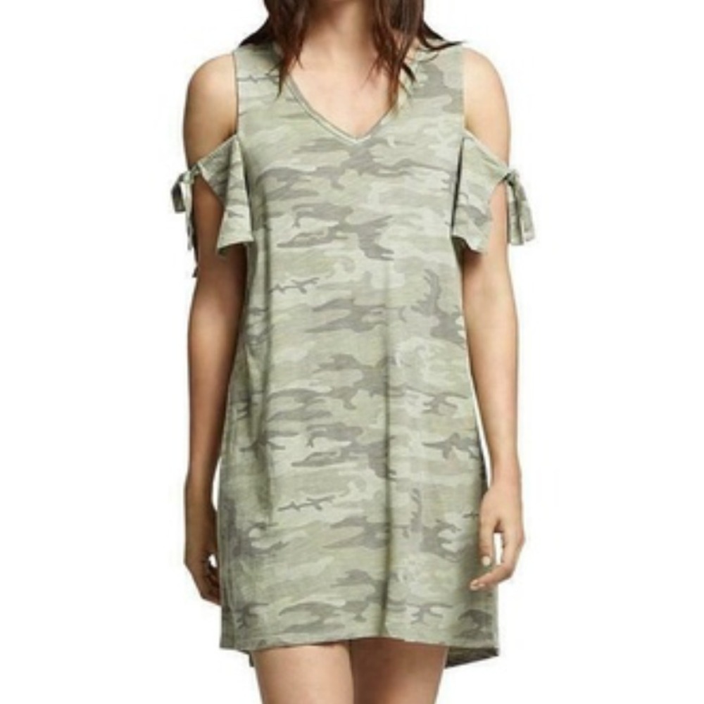 SANCTUARY Lakeside Green Camo Knit COLD SHOULDER T-SHIRT DRESS Shift Tank SIZE S